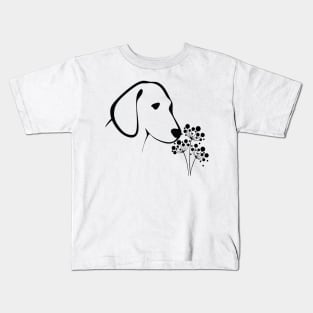 Dog Playing with Flowers Kids T-Shirt